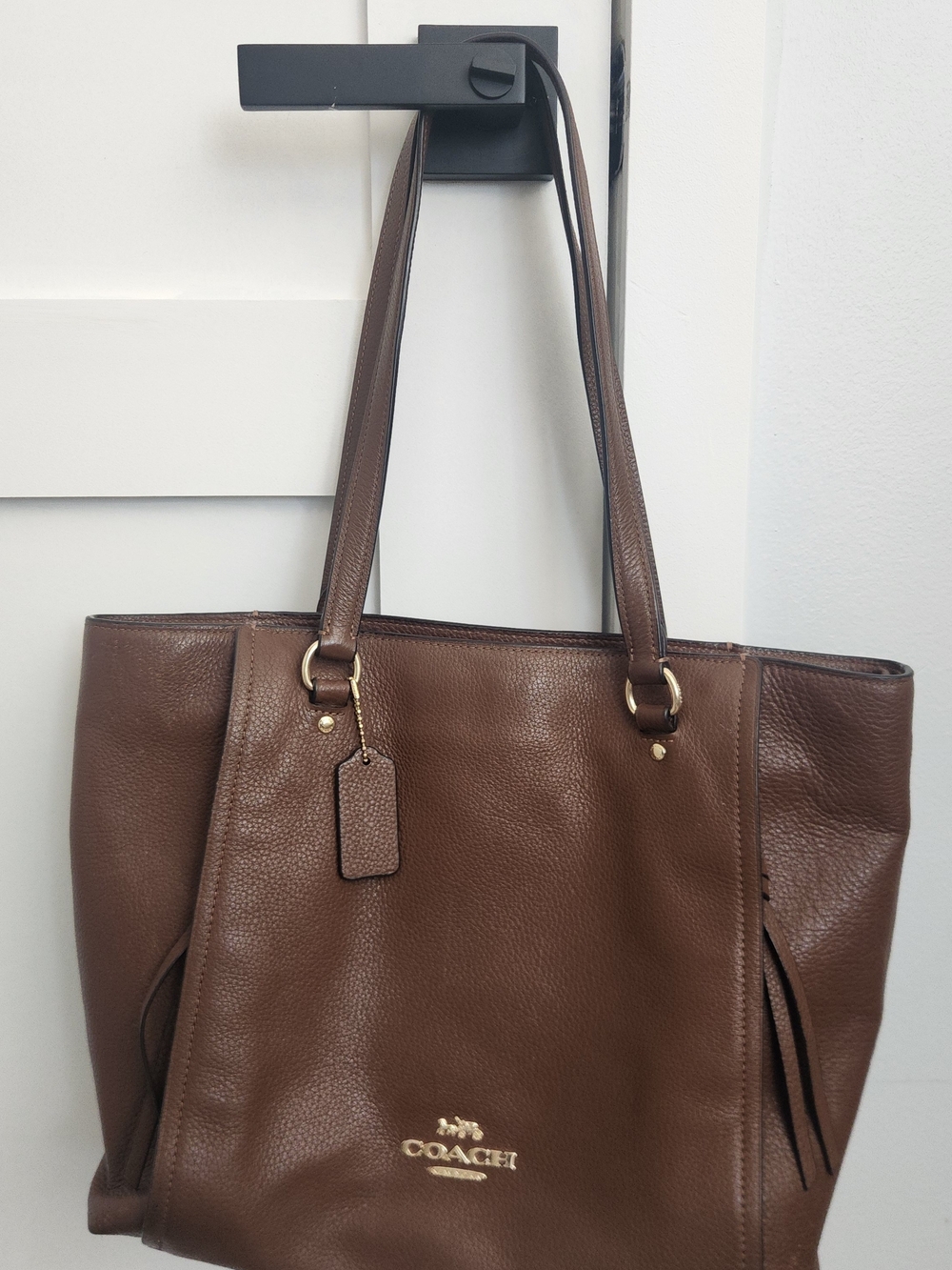 Coach Brown Leather Pebbled Tote with Gold-Tone Logo
